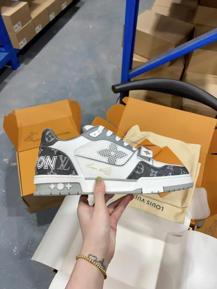 Louis Vuitton Trainer 'Velcro Strap - Grey Monogram Denim’