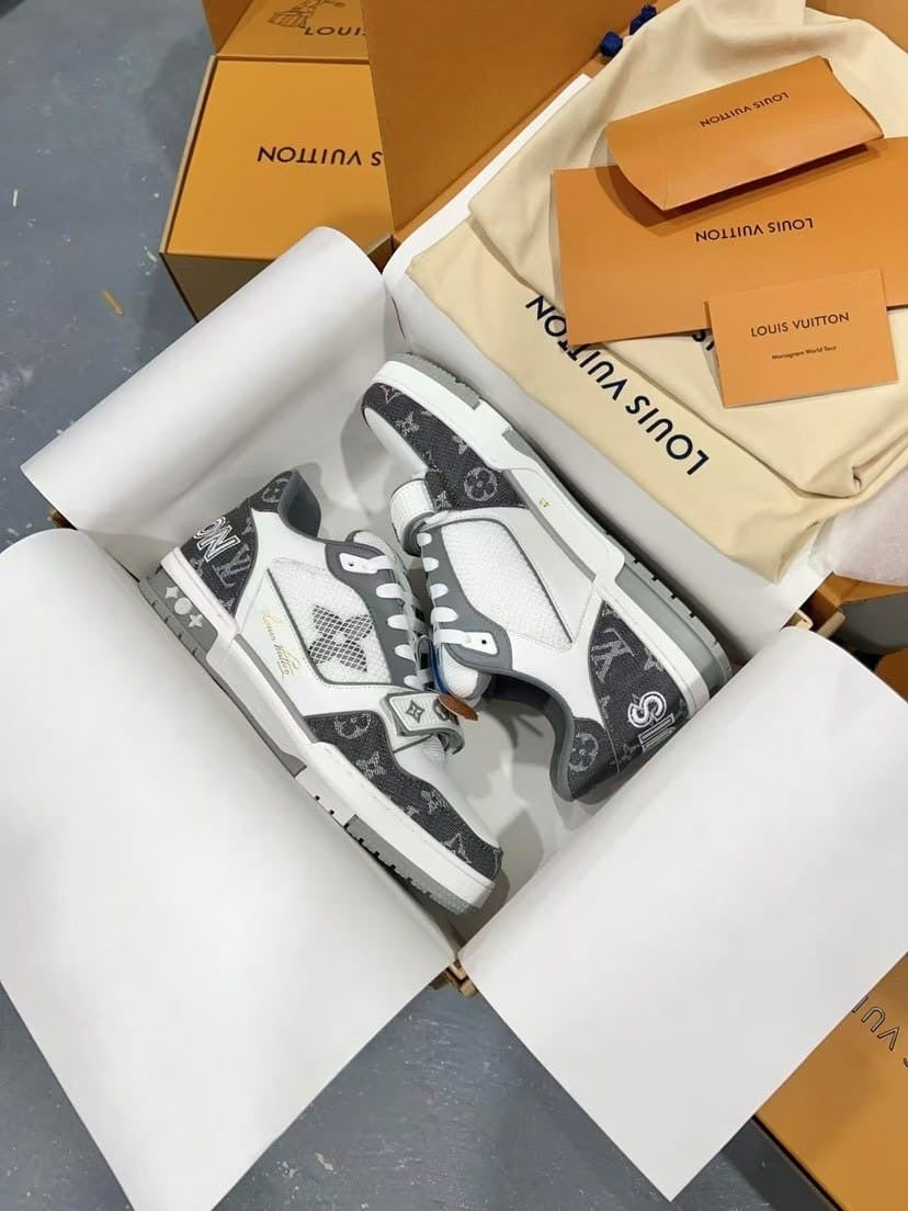 Louis Vuitton Trainer 'Velcro Strap - Grey Monogram Denim’