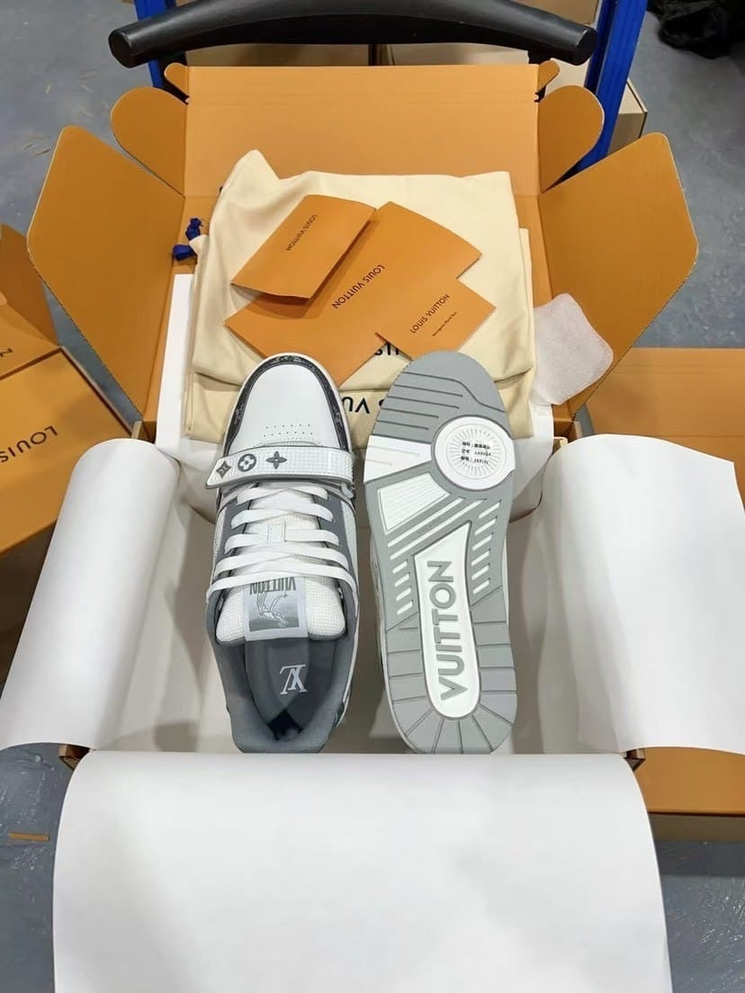 Louis Vuitton Trainer 'Velcro Strap - Grey Monogram Denim’