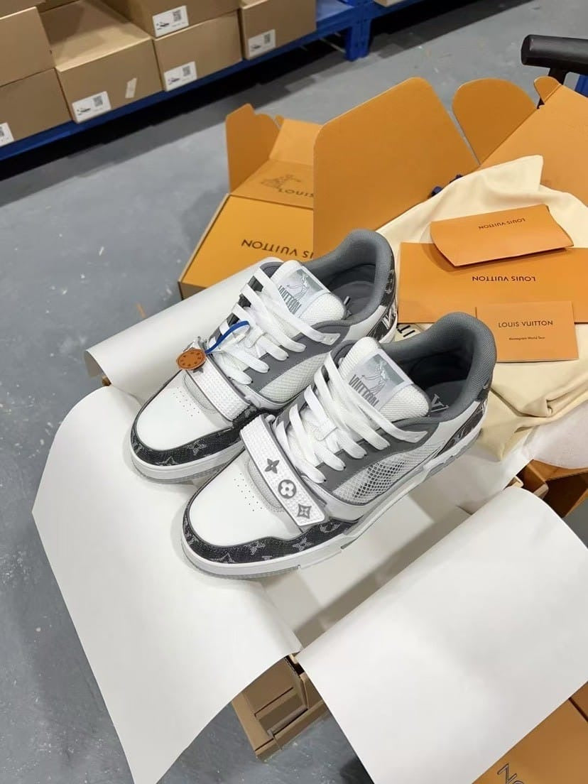 Louis Vuitton Trainer 'Velcro Strap - Grey Monogram Denim’