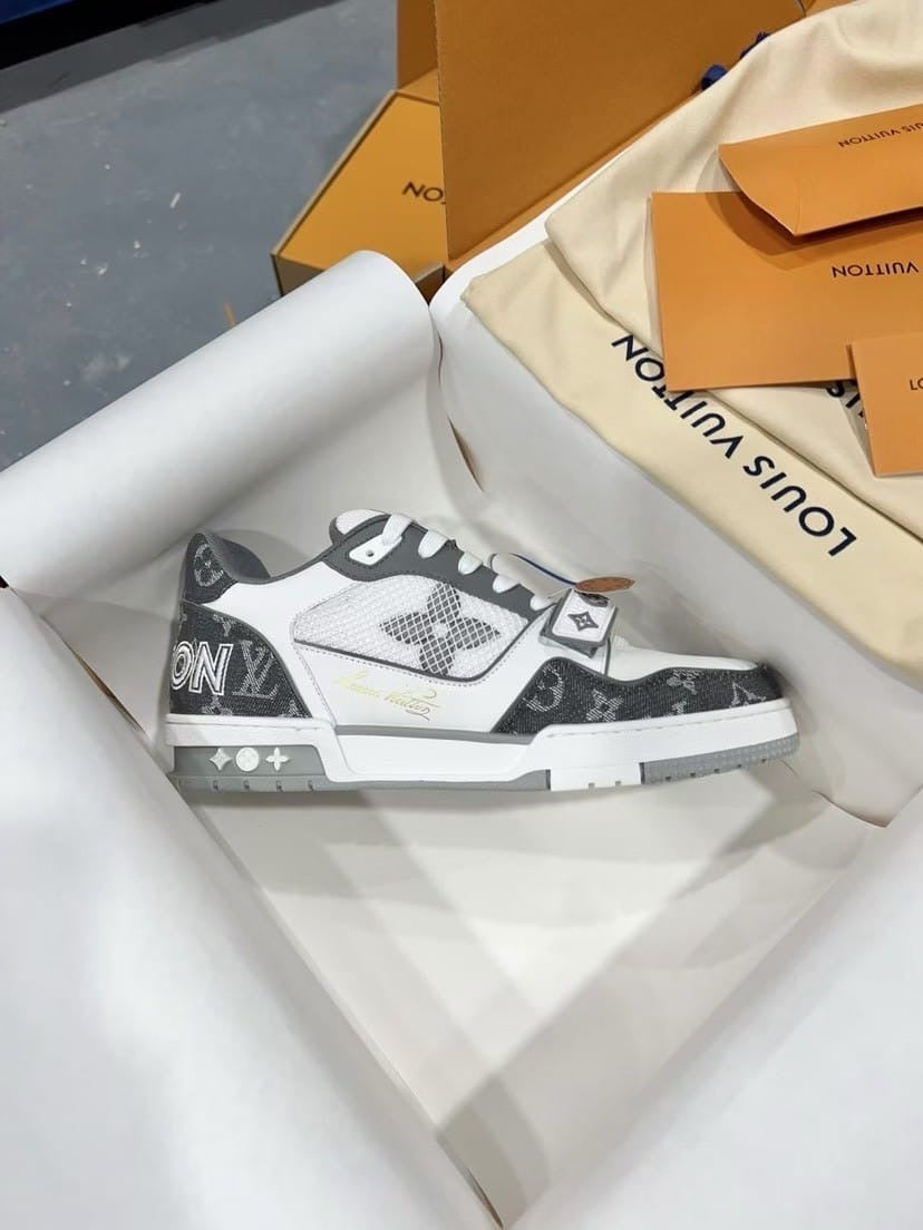 Louis Vuitton Trainer 'Velcro Strap - Grey Monogram Denim’